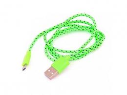 Kabel OMEGA micro USB 1m, opletený zelený
