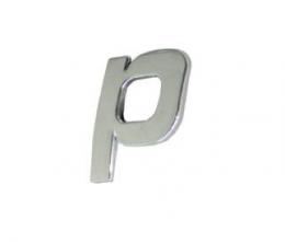 Znak písmeno malé "p" samolepící 3D PLASTIC chromovaný