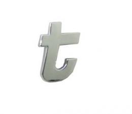 Znak písmeno malé "t" samolepící 3D PLASTIC chromovaný