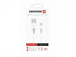 Kabel nabíjecí i datový USB na microcUSB bílý SWISSTEN délky 1,5 metru